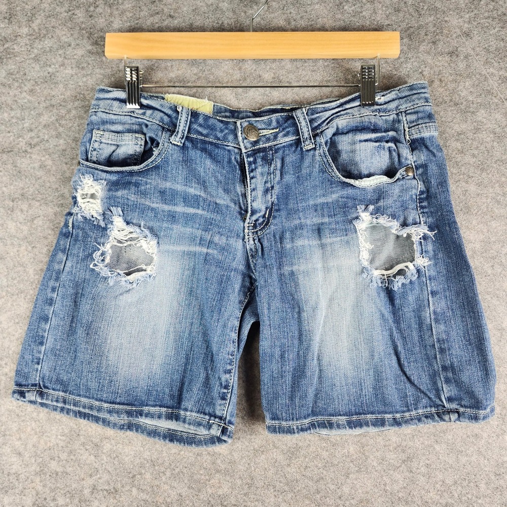 Machine Nouvelle Mode Denim Shorts Womens 30 Blue Distressed Ripped Bermuda 7 in
